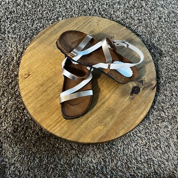 Women's SZ‎ 8 Strappy Leather Sandals by PonteVecchio (Made in Italy) Gold/White - Picture 1 of 13